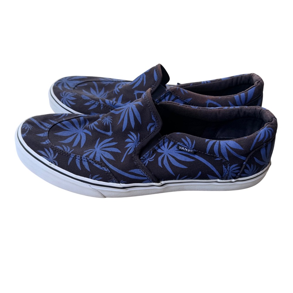 Vans Slip-On Mens 12 Blue Palm‎ Leaf Tropical Print Sneakers VN-0SEQBU6